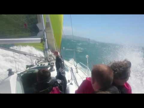 our  downwind leg from needles to st catherines ,18 kts amazing until it all went wrong ! 