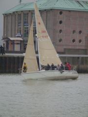 Farr Out approaches the finish in front of the doomed Pavillion complex photo: Phil Samways