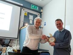 Ray presenting The Meech Barometer to David Lees
