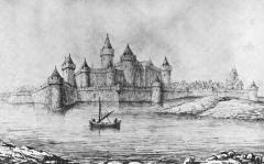 Cherbourg castle viewed from the east side of the river, about 1620