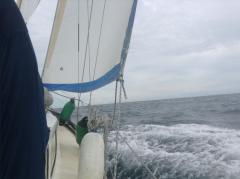 Cumulus rising over Purbeck visible under jib by mid-morning