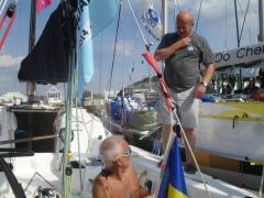 Loulou and Titi (standing) at St Nazaire before the start