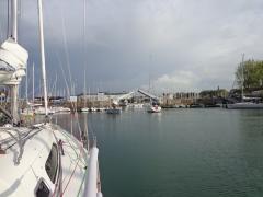 the bridge opening for us to leave Deauville basin