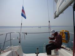 No wind today - lunchtime off Fecamp. The following day was 30 knots and heavy rain.