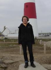 Françoise stands in for the obelisk at Portland Bill