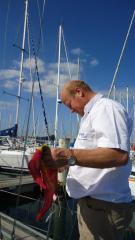 Thierry prepares to hoist the Vice-Commodore's pennant on his boat