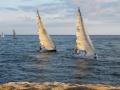 Yachts crawling against the tide at Portland Bill